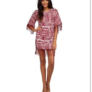 Sam Edelman Fringe Shift Dress Sz Small Prairie Dreamer Southwestern Boho NWT